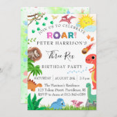 Invitation Dinosaures Trois Rex fête d'anniversaire (Devant / Derrière)