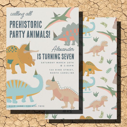 Invitation Dinosaurs Boho Prehistoric Party Animals Birthday