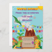 Invitation Dinosuar Volcano Boy Anniversaire (Devant / Derrière)