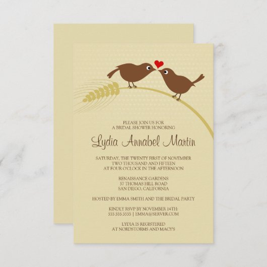 Invitation d'Inséparables à une douche nuptiale de (Devant / Derrière)