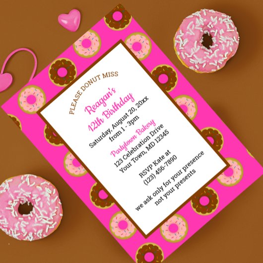 Invitation Dinuts arrosés Toutes les occasions Fête rose