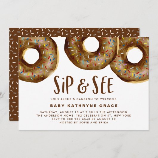 Invitation Dinuts de chocolat Saupoudrer Baby shower Sip et v (Devant / Derrière)