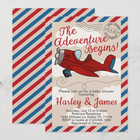 Invitation d'invitation au Baby shower d'avion vin (Devant / Derrière)