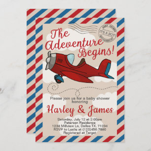 Invitation d'invitation au Baby shower d'avion Vin