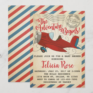 Invitation d'invitation au Baby shower d'avion vin
