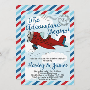 Invitation d'invitation au Baby shower d'avion Vin