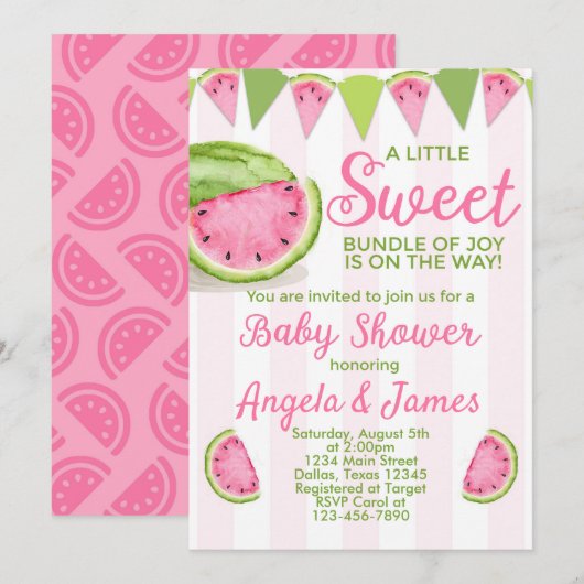 Invitation d'invitation Baby shower de Watermelon (Devant / Derrière)
