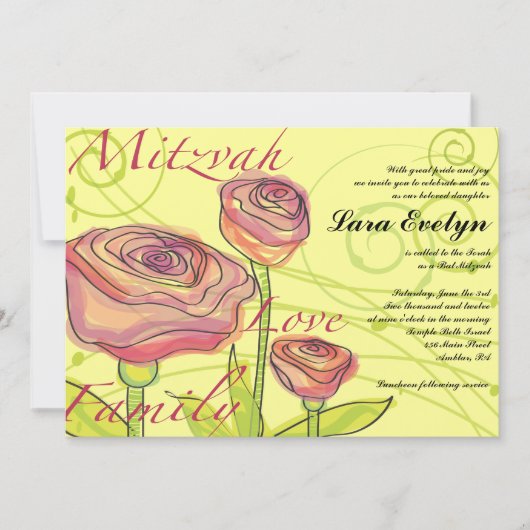 Invitation d'invitation Bat mitzvah Rose transpare (Devant)