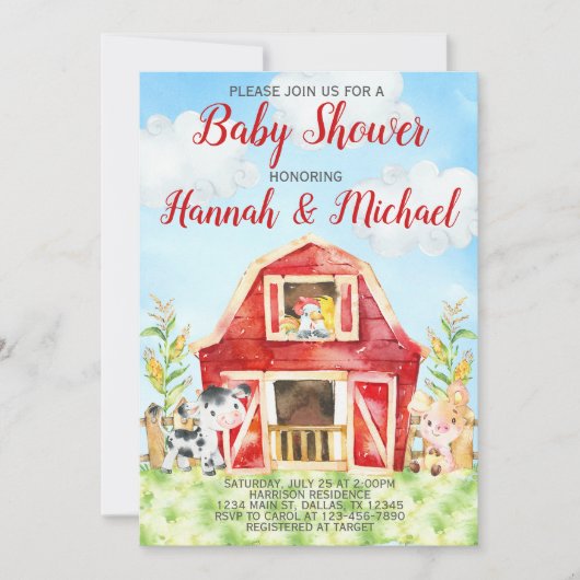 Invitation d'invitation de baby shower d'animaux (Devant)