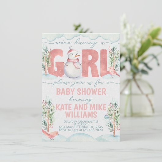 Invitation d'invitation de baby shower de fille de (Debout devant)