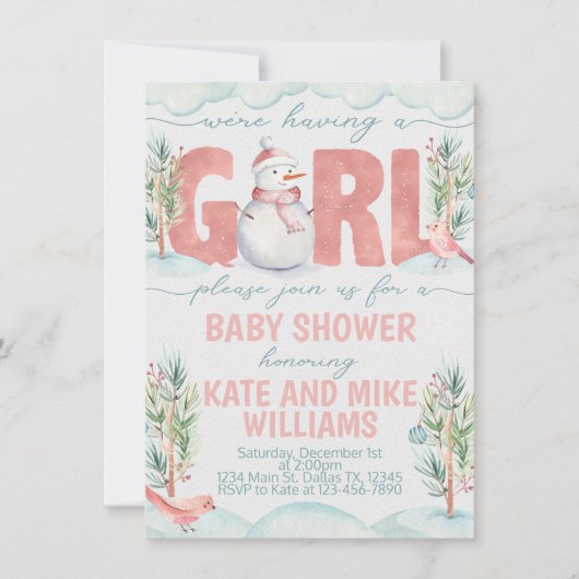 Invitation d'invitation de baby shower de fille de (Devant)