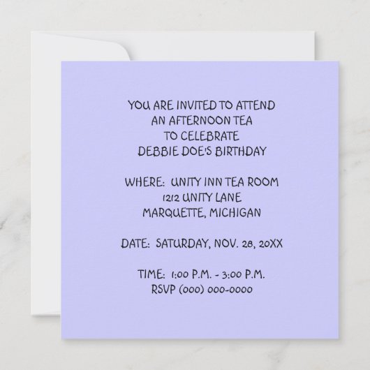 INVITATION D'INVITATION DE FÊTE D'ANNIVERSAIRE DE (Dos)