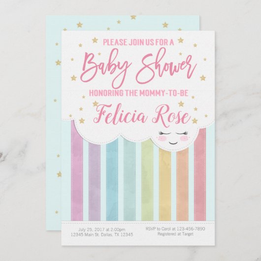 Invitation d'invitation Pastel Rainbow Baby shower (Devant / Derrière)