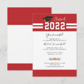 Invitation Diplômé 2022 Rouge Blanc Moderne Simple Remise des (Devant / Derrière)