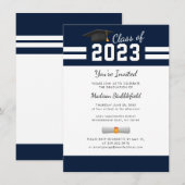 Invitation Diplômé 2026 Bleu Marine Simple (Devant / Derrière)