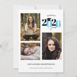 Invitation Diplômé 3 Photos Collage Bleu Clair Promotion 2026