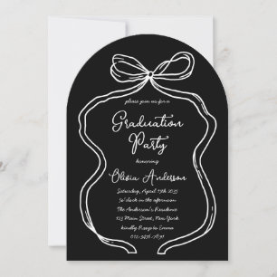 Invitation Diplôme à l'encre noire et blanche avec nœud et éc