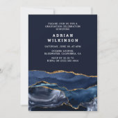 Invitation Diplôme Agate Bleu Marine et Or (Devant)