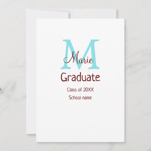 Invitation Diplômé ajouter nom monogramme vert rose simple mi (Devant)