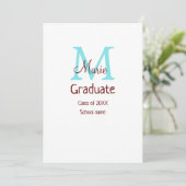 Invitation Diplômé ajouter nom monogramme vert rose simple mi (Debout devant)
