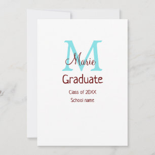 Invitation Diplômé ajouter nom monogramme vert rose simple mi