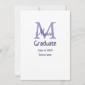 Invitation Diplômé ajouter nom monogramme violet simple minim (Dos)