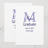 Invitation Diplômé ajouter nom monogramme violet simple minim (Devant / Derrière)