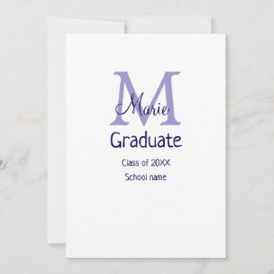 Invitation Diplômé ajouter nom monogramme violet simple minim