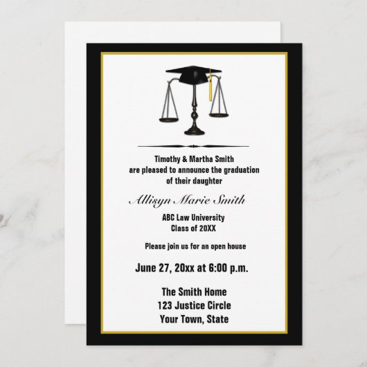 Invitation Diplômé Annoucement d'école de droit (Devant / Derrière)