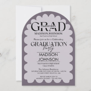 Invitation Diplôme Arche Violet Ondulée Gribouillis Courbe Ré