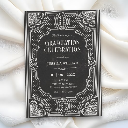Invitation Diplôme art déco vintage noir