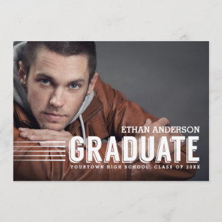 Invitation Diplômé audacieux | White Text Photo Graduation Pa