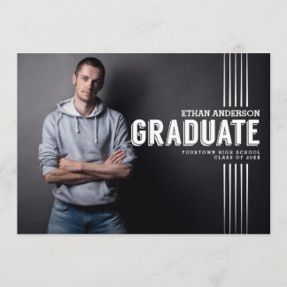 Invitation Diplômé audacieux | White Text Photo Graduation Pa