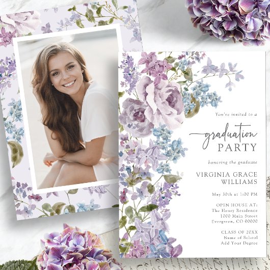 Invitation Diplômé aux fleurs violettes