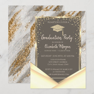 Invitation Diplômé avec un coup de pinceau pailleté or élégan