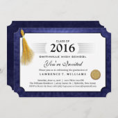 Invitation Diplôme bleu de la marine avec diplôme de baseball (Devant / Derrière)