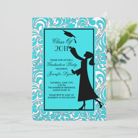 Invitation Diplômé bleu de silhouette d'invitation (Debout devant)