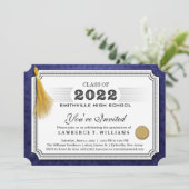 Invitation Diplôme bleu marine 2022 Gold Tassel Graduation I (Debout devant)