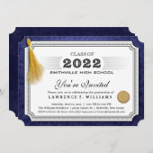 Invitation Diplôme bleu marine 2022 Gold Tassel Graduation I (Devant / Derrière)