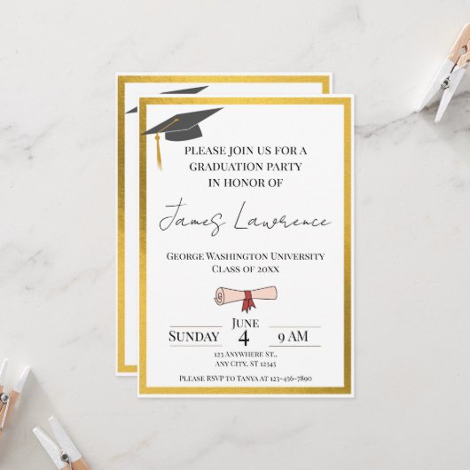 Invitation Diplôme Bordure Dorée (Devant/Arrière en situation)