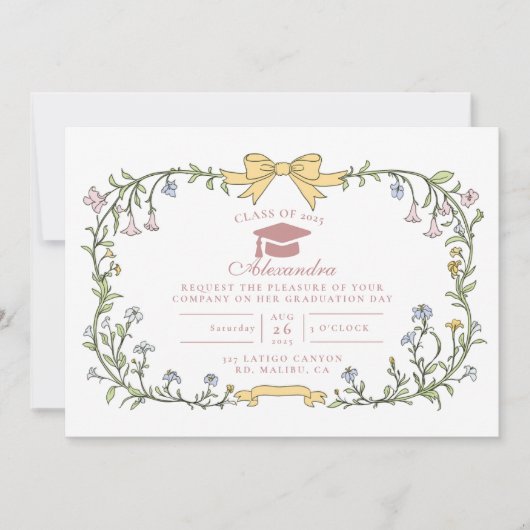Invitation Diplôme Botanique Floral Intemporel (Devant)