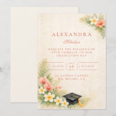 Invitation Diplôme Botanique Florale Tropicale (Devant / Derrière)