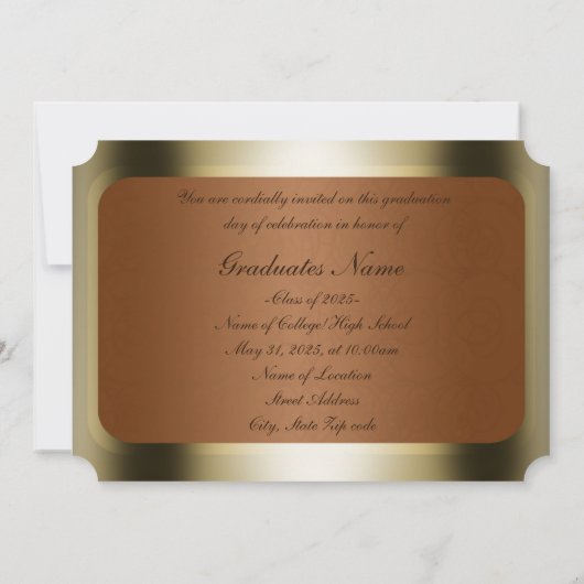 Invitation Diplôme Brown et Gold Frame (Dos)