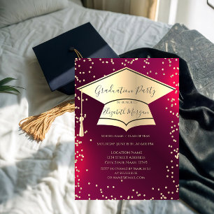 Invitation Diplôme, Cadre de diamants Cap de graduation rouge