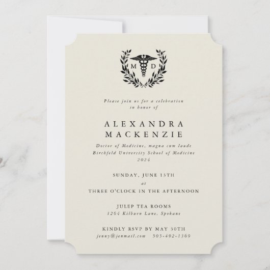 Invitation Diplôme Caducée + Couronne de Laurier Cream MD (Devant)