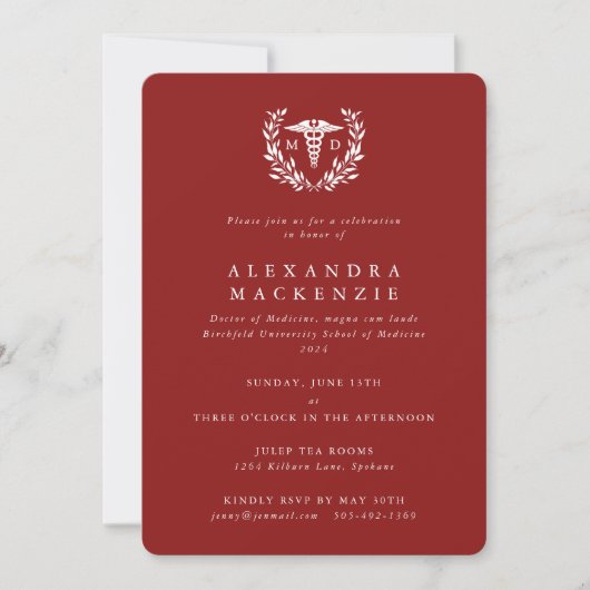 Invitation Diplôme Caducée MD+Couronne de Laurier (Devant)