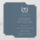 Invitation Diplôme Caducée MD + Couronne de Laurier Bleu-Gris (Devant / Derrière)