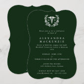 Invitation Diplôme Caducée MD + Couronne de Laurier Vert Fonc (Devant / Derrière)