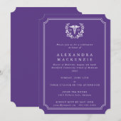 Invitation Diplôme Caducée MD Violet/Blanc (Devant / Derrière)