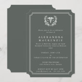 Invitation Diplôme Caducée Vert-Gris/Blanc MD (Devant / Derrière)